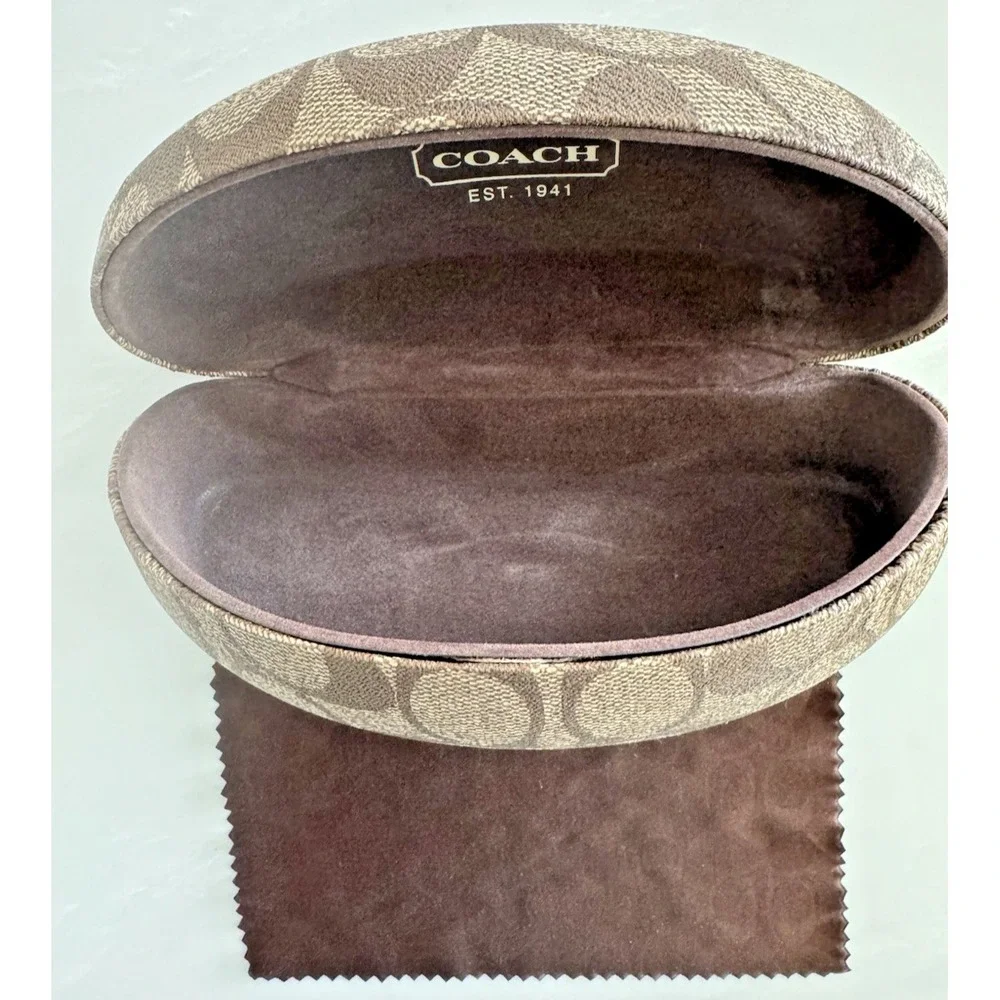 Coach Brown Signature Eyeglass Case Only Hard Shell Authentic w/Cleaning Cloth